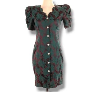 Vintage 80s Brocade Floral Retro Cocktail Dress - Byer Too